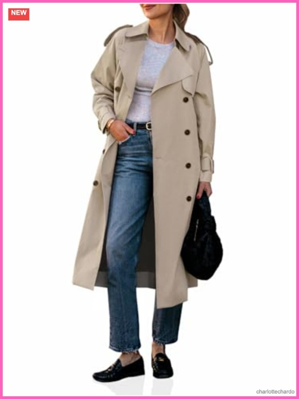 Women's Long Trench Coat Double Breasted Classic Lapel Overcoat with Belt